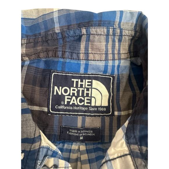 North Face TNF Blue White Black Plaid Mens Medium L/S Button Up Shirt - Picture 3 of 7